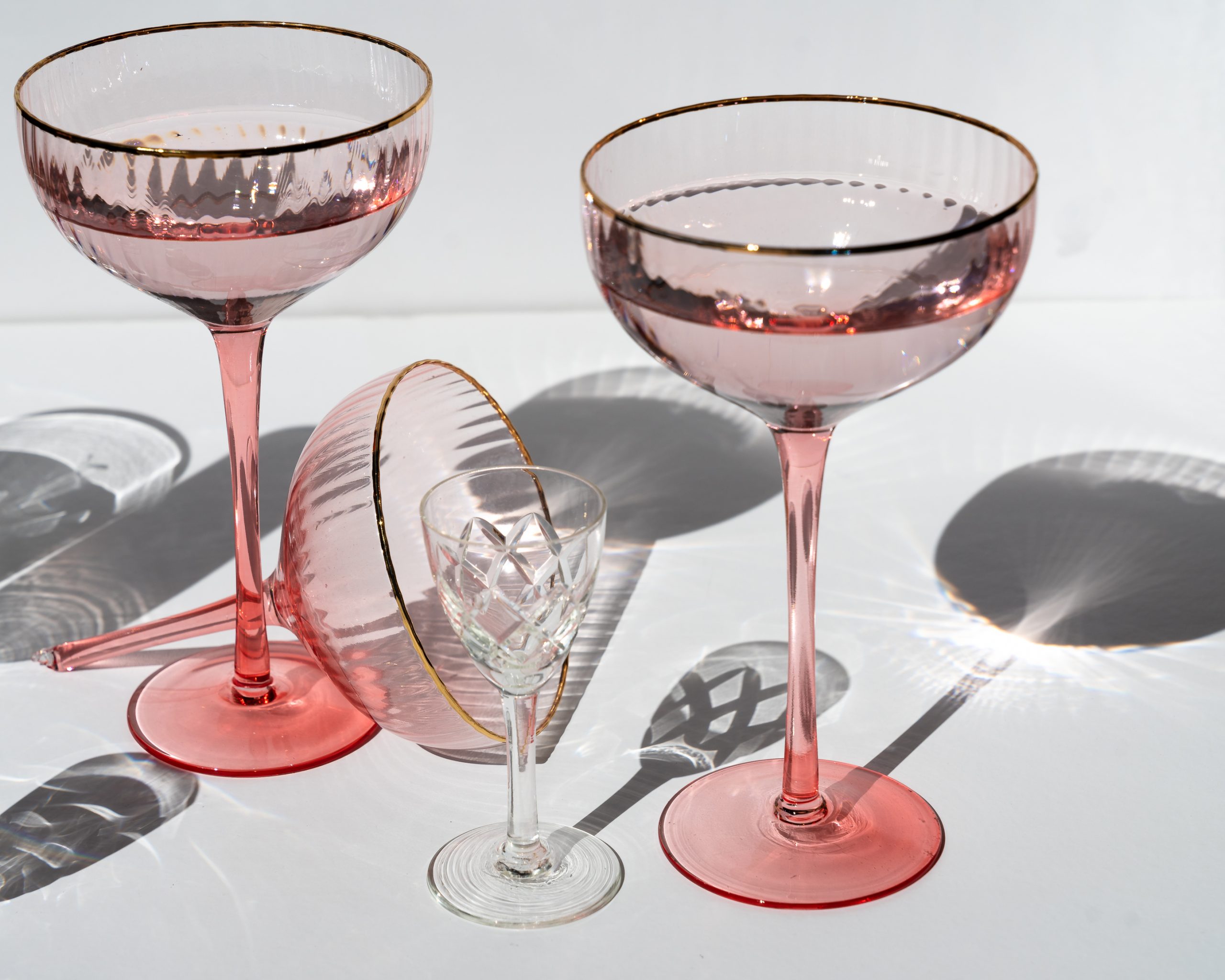 a style shoot social stock image of pink champagne glasses